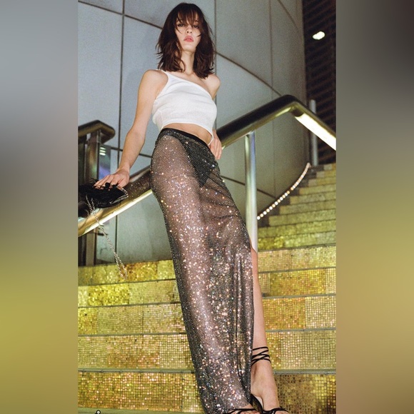 Diamanté mesh maxi split skirt - Picture 1 of 6